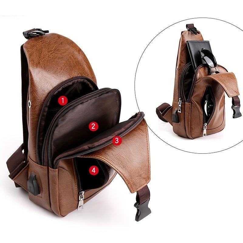 Men's Leather Waterproof Chest Bag Outdoor Multifunctional Travel Sling Bag