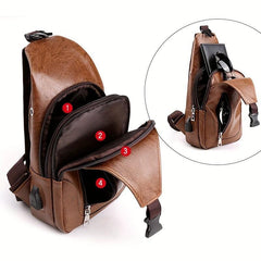 Men's Leather Waterproof Chest Bag Outdoor Multifunctional Travel Sling Bag