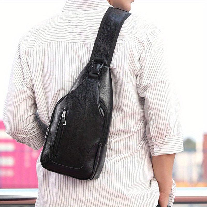 Men's Leather Waterproof Chest Bag Outdoor Multifunctional Travel Sling Bag