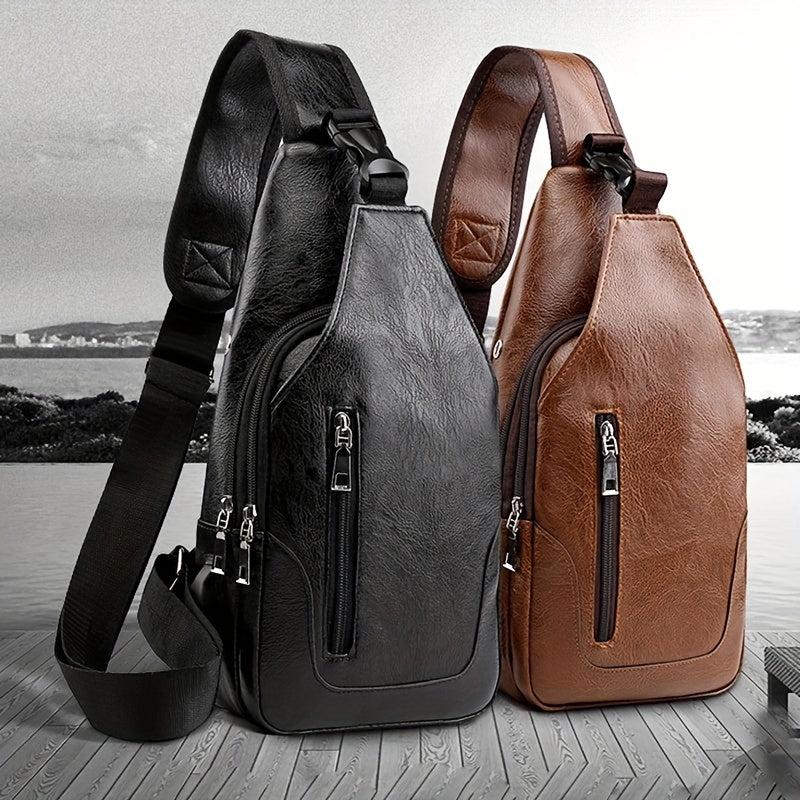 Men's Leather Waterproof Chest Bag Outdoor Multifunctional Travel Sling Bag