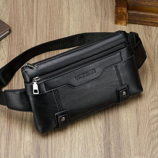 Men's PU Leather Waterproof Waist Bag Outdoor Mobile Phone Bag