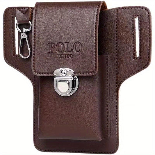 Men's Brown PU Leather Phone Waist Bag