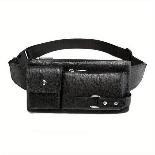 Men's Solid PU Waist Bag Fanny Pack Crossbody Phone Bag