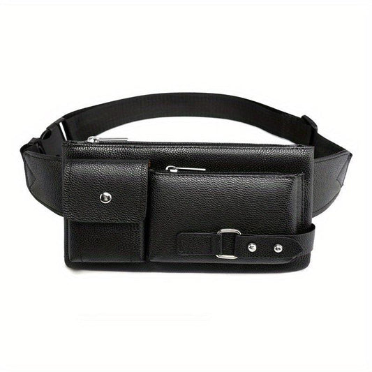 Men's Solid PU Waist Bag Fanny Pack Crossbody Phone Bag