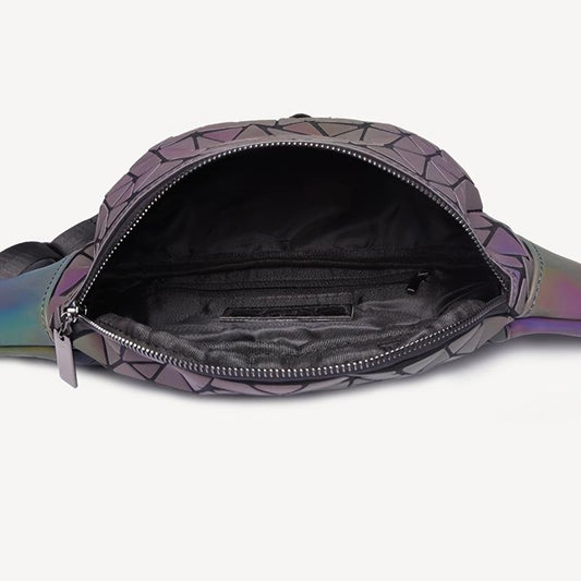 Glow In The Dark Waist Bag Geometric Argyle Chest Bag PU Leather Bag