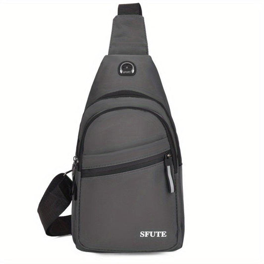 Men's Crossbody Bag With Earphone Hole Multifunctional Shoulder Bag