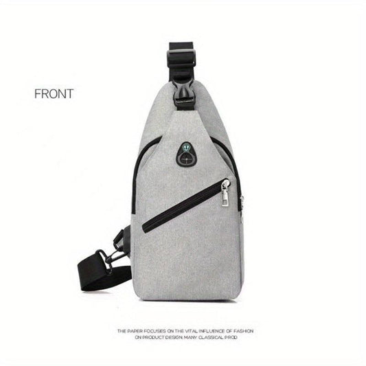 Men's Chest Bag With USB Charging Earphone Hole Outdoor Casual Crossbody Bag