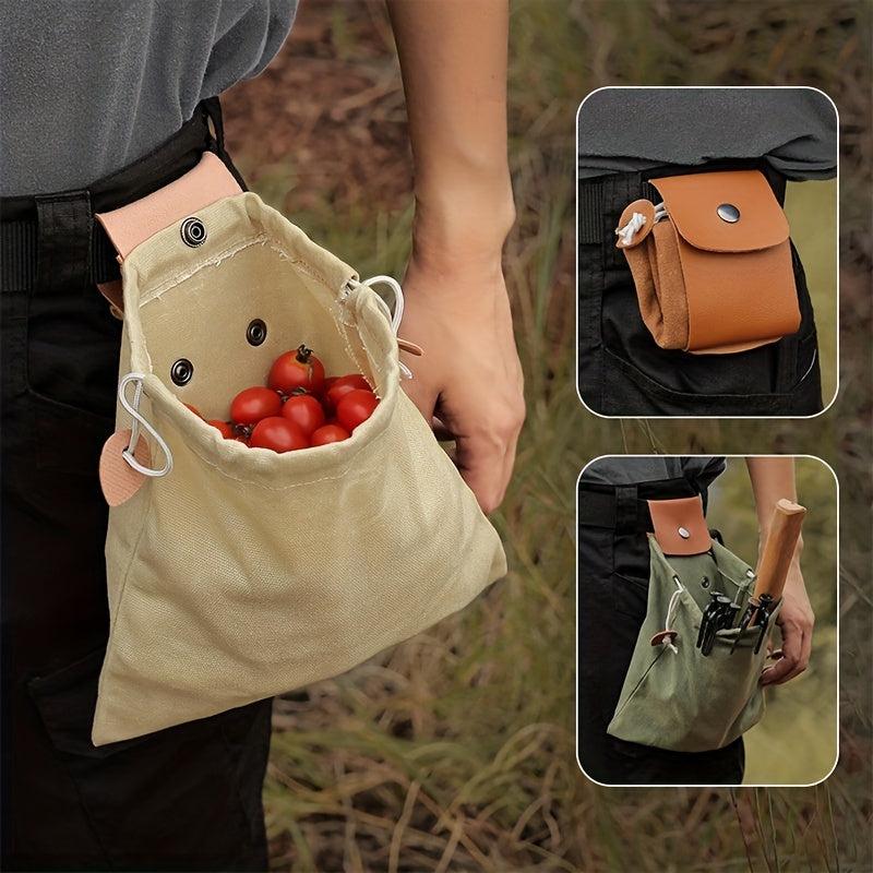 Portable Waist Bag for Traveling Camping Hiking, Canvas Bag with Leather