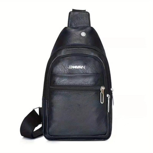 Men's Leather Crossbody Bag Multifunctional Shoulder Bag with Earphone Hole
