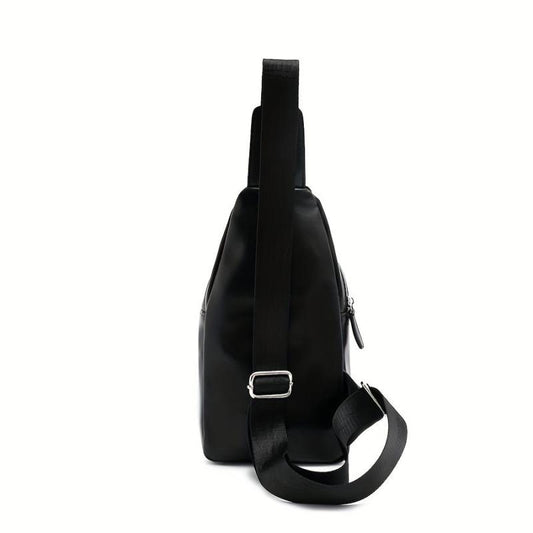 Men's Leather Crossbody Bag Chest Bag with Earphone Hole
