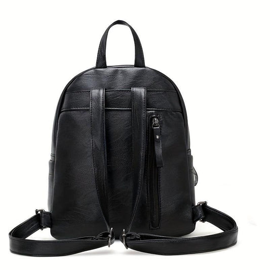 Minimalist PU Leather Backpack Small Solid Daypack Women's Travel Bookbag