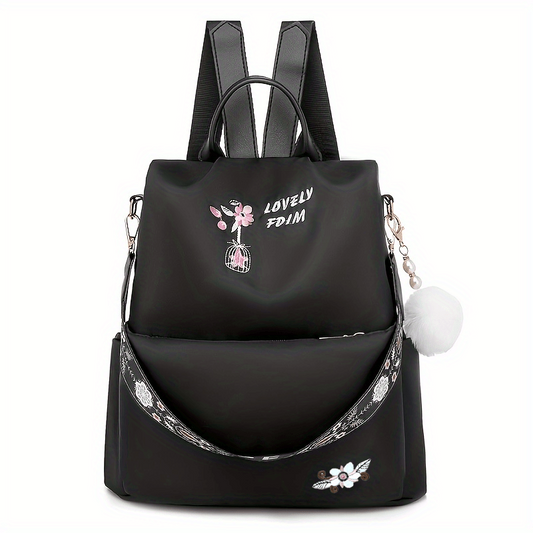 Flower Embroidery Backpack Purse Waterproof Anti-theft Shoulder Bag