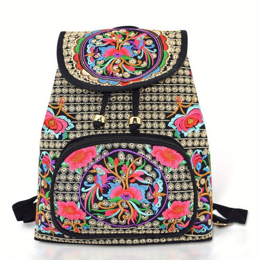 Women's Ethnic Style Backpack Floral Embroidery Canvas School Bag