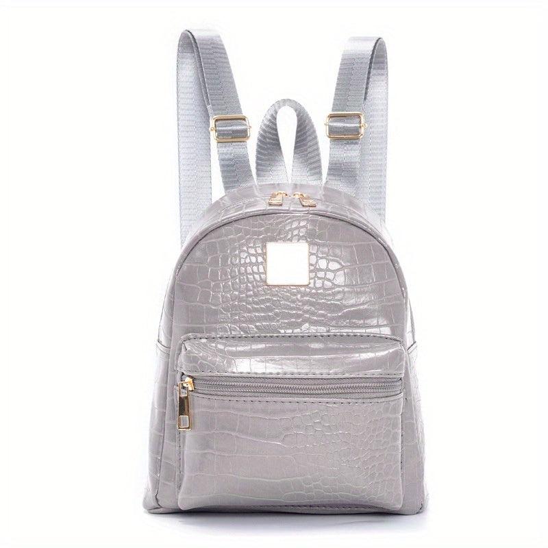 Crocodile Pattern Backpack PU Leather Textured School Travel Bag