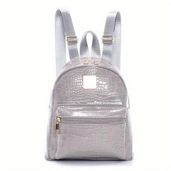 Crocodile Pattern Backpack PU Leather Textured School Travel Bag