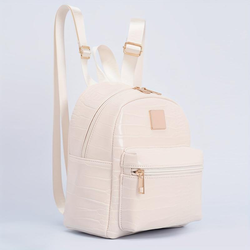 Crocodile Pattern Backpack PU Leather Textured School Travel Bag