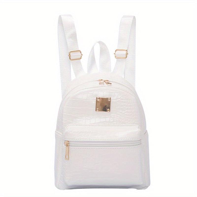 Crocodile Pattern Backpack PU Leather Textured School Travel Bag