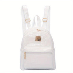 Crocodile Pattern Backpack PU Leather Textured School Travel Bag
