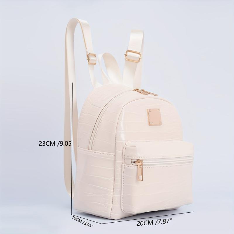 Crocodile Pattern Backpack PU Leather Textured School Travel Bag