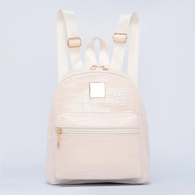 Crocodile Pattern Backpack PU Leather Textured School Travel Bag