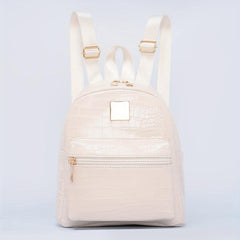 Crocodile Pattern Backpack PU Leather Textured School Travel Bag