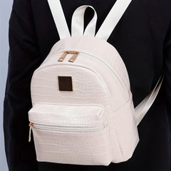Crocodile Pattern Backpack PU Leather Textured School Travel Bag