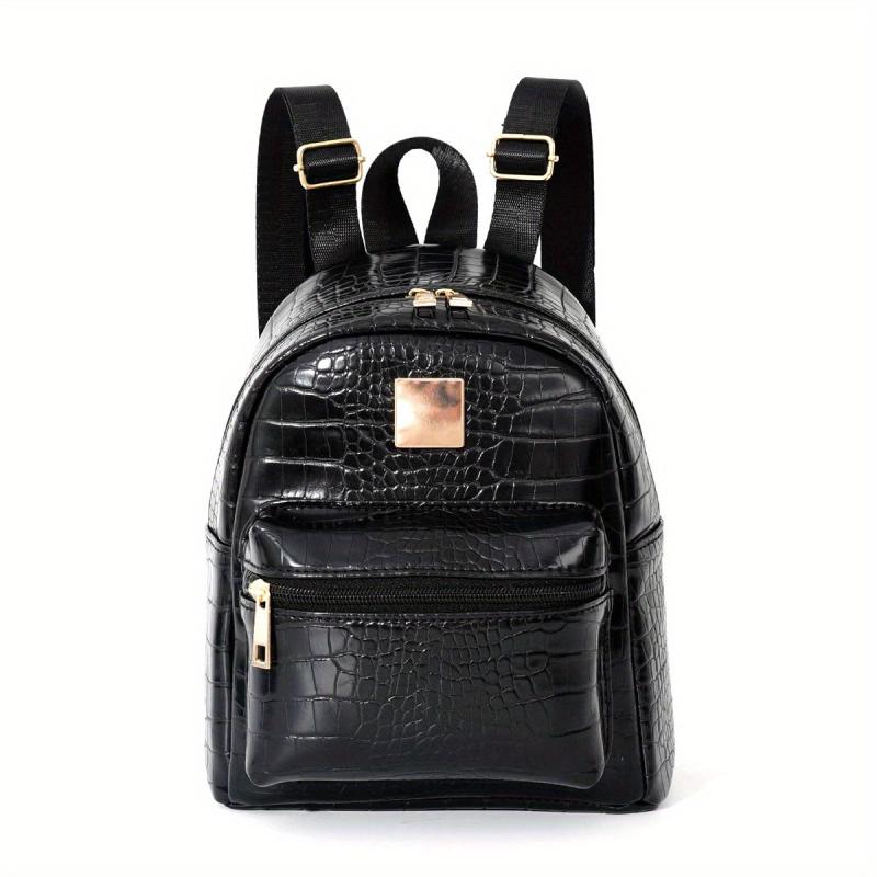 Crocodile Pattern Backpack PU Leather Textured School Travel Bag