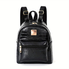 Crocodile Pattern Backpack PU Leather Textured School Travel Bag