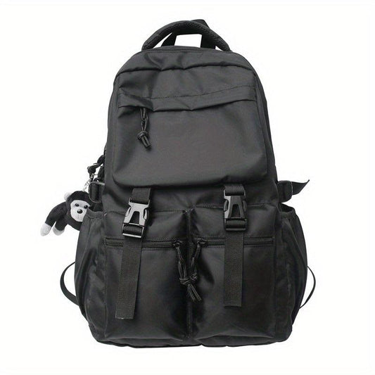 Large Capacity Nylon Flap Backpack Pocket Front Schoolbag