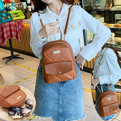 Argyle Quilted Backpack Women's Shoulder Bag With Adjustable Strap