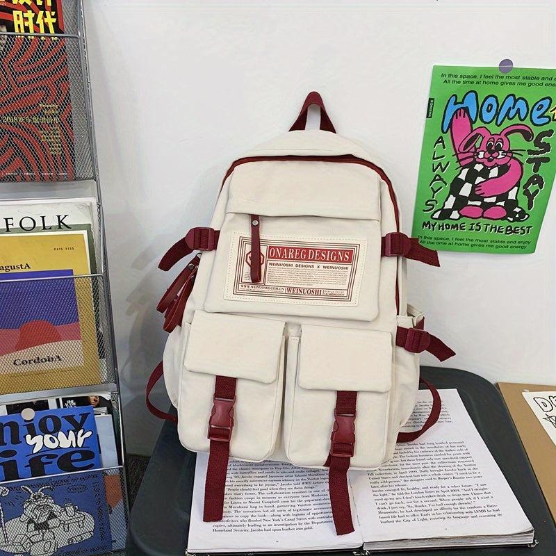 Large Capacity Backpack Zipper Rucksack Buckles School Bookbag
