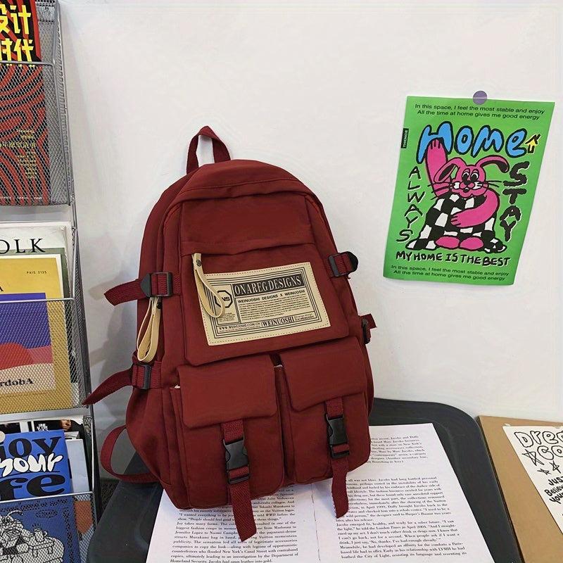 Large Capacity Backpack Zipper Rucksack Buckles School Bookbag