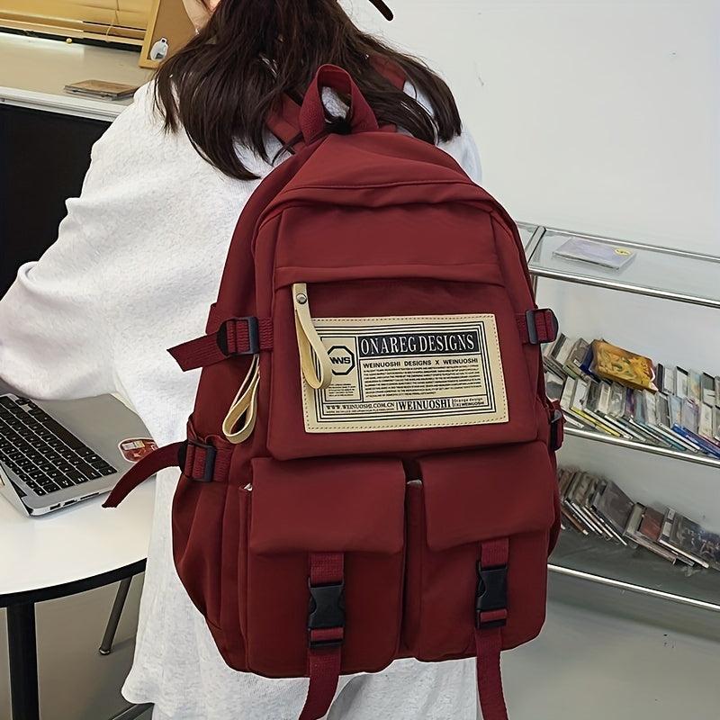 Large Capacity Backpack Zipper Rucksack Buckles School Bookbag