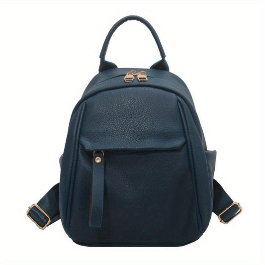 Small Solid Backpack Purse PU Leather Daypack Pockets Travel Schoolbag