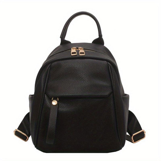 Small Solid Backpack Purse PU Leather Daypack Pockets Travel Schoolbag