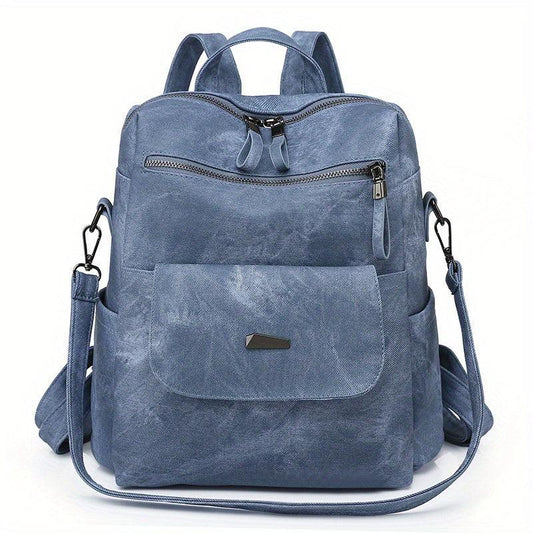 Large Capacity PU Leather Backpack for School Travel Commute