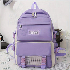 4pc Plaid Pattern Backpack Set Lightweight Travel Schoolbag Tote Crossbody Penci