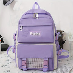 4pc Plaid Pattern Backpack Set Lightweight Travel Schoolbag Tote Crossbody Penci