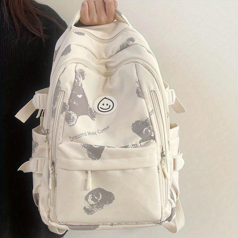 Bear Pattern Backpack Preppy Style School Bag