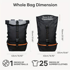 Sports Gym Basketball Backpack Roll Flap Outdoor Travel Backpack