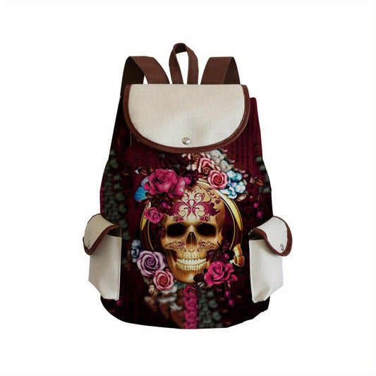 Vintage Skull & Flower Backpack Halloween Travel Bag
