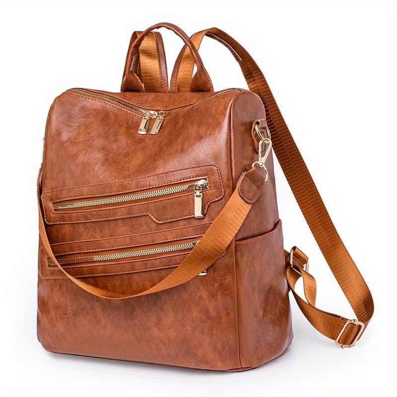 Large Capacity PU Leather School Backpack