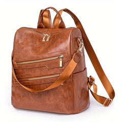 Large Capacity PU Leather School Backpack