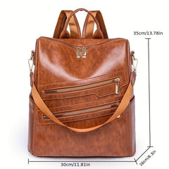 Large Capacity PU Leather School Backpack