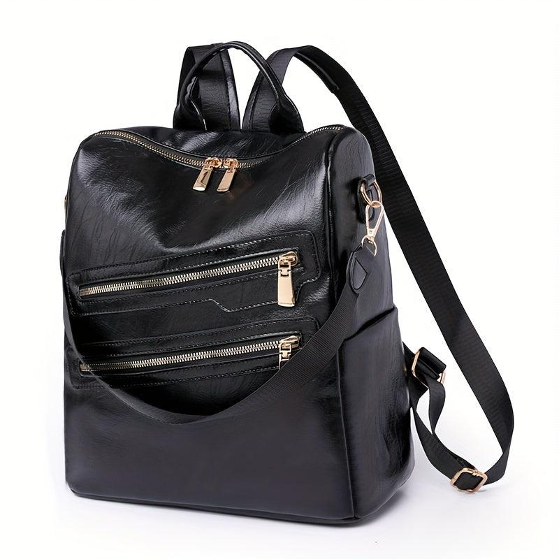 Large Capacity PU Leather School Backpack