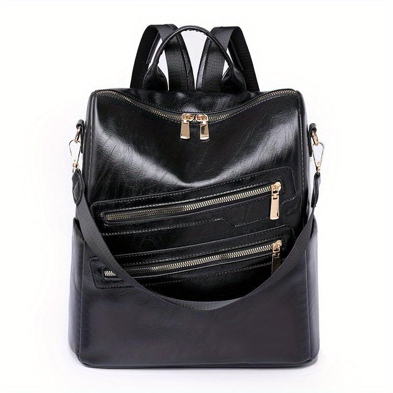 Large Capacity PU Leather School Backpack