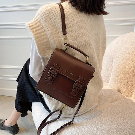 Vintage Flap College Backpack Purse Retro Buckle Decor School Bag