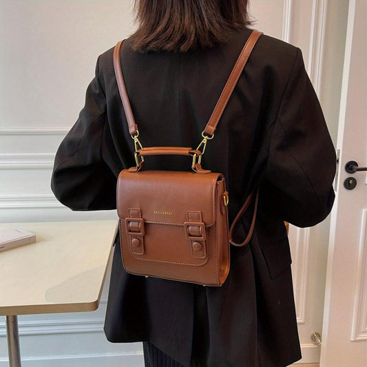 Vintage Flap College Backpack Purse Retro Buckle Decor School Bag