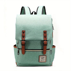 Vintage Canvas Flap Backpack Laptop Daypack Pockets Travel Schoolbag
