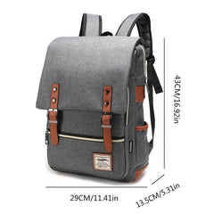 Vintage Canvas Flap Backpack Laptop Daypack Pockets Travel Schoolbag